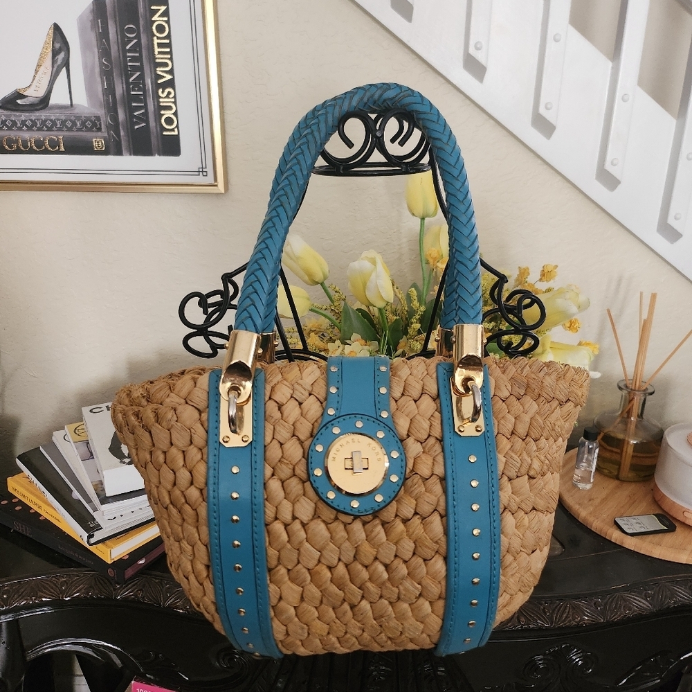 Michael Kors Santorini raffia and leather tote bag